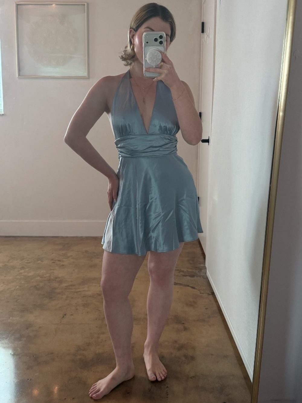 NWT Aritzia Blue Satin Halter Mini Dress Size 8
